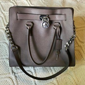 Michael Kors Large Hamilton Satchel in Pearl Grey